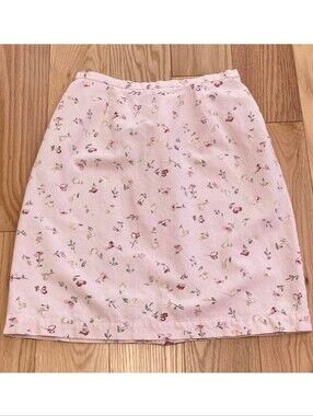 Light Pink Floral Midi Skirt Coldwater Creek Cotton Linen Rayon Small Stretch